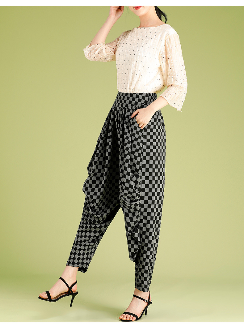 主图来源实拍有模特厚薄薄款腰型高腰裤长长裤裤型灯笼裤款式口袋货号