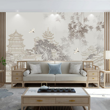 新中式淡雅水墨竹子电视沙发背景墙壁纸民宿壁布卧室书房酒店壁画