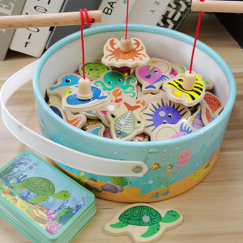 木质钓鱼玩具婴幼儿童磁性1一2岁半宝宝早教益智力男孩女孩二三岁