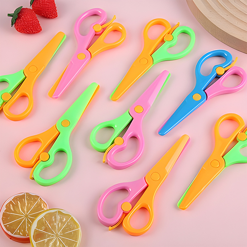 Children's Plastic Scissors Safety Student Scissors Kindergarten Handmade Safety Scissors Anti-Clip Elastic Scissors Diy Toys