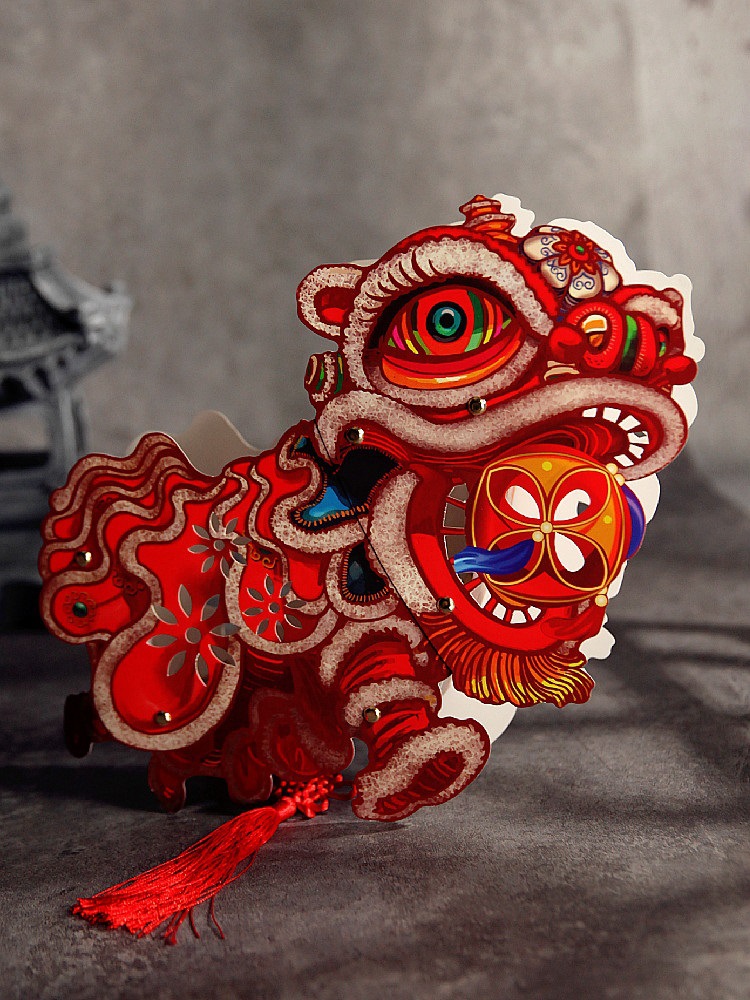 甲辰龙年复古传统纸灯笼儿童2024新年狮子灯手提手工diy醒狮花灯