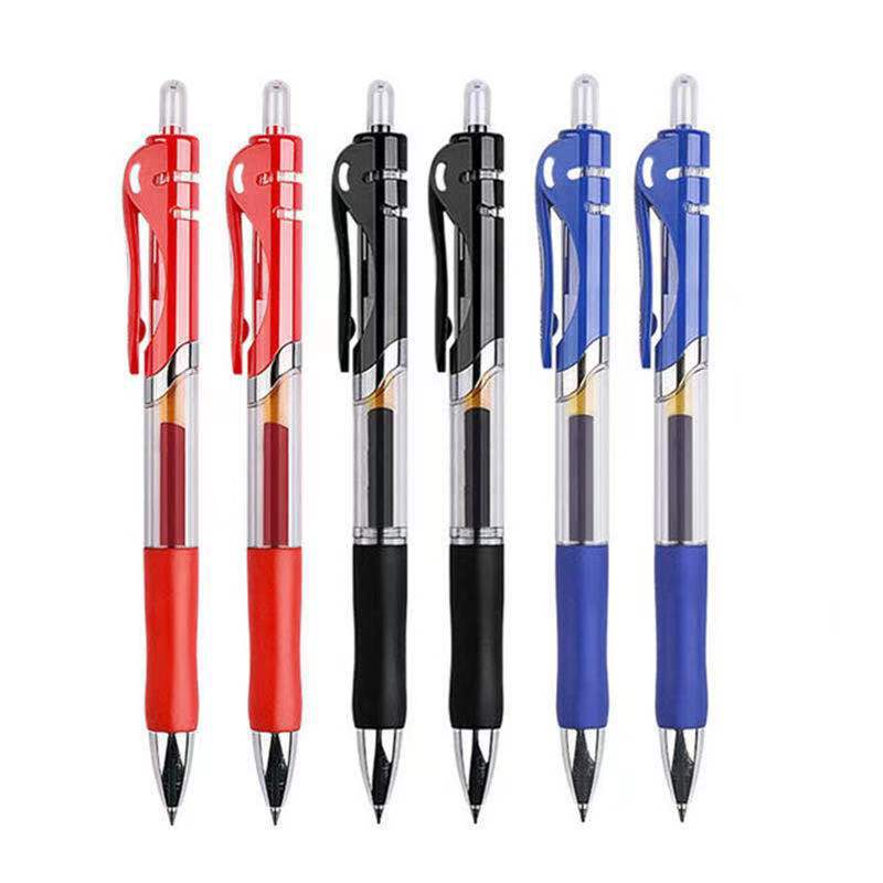 Plastic Press Type Carbon Water Pen Exam Office 0.5mm Black Blue Red Press Gel Pen