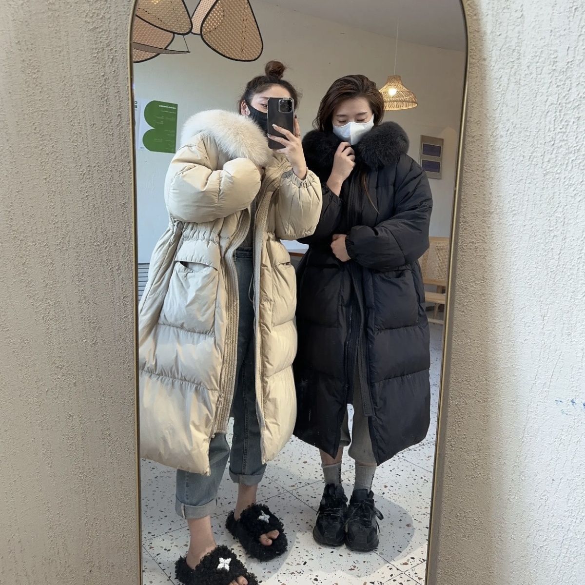 2023新款韩国东大门收腰过膝狐狸毛大毛领长款羽绒服洋气加厚网红