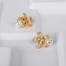 s925银针轻奢风耳饰潮高级感百合花耳环法式优雅气质花朵珍珠耳钉