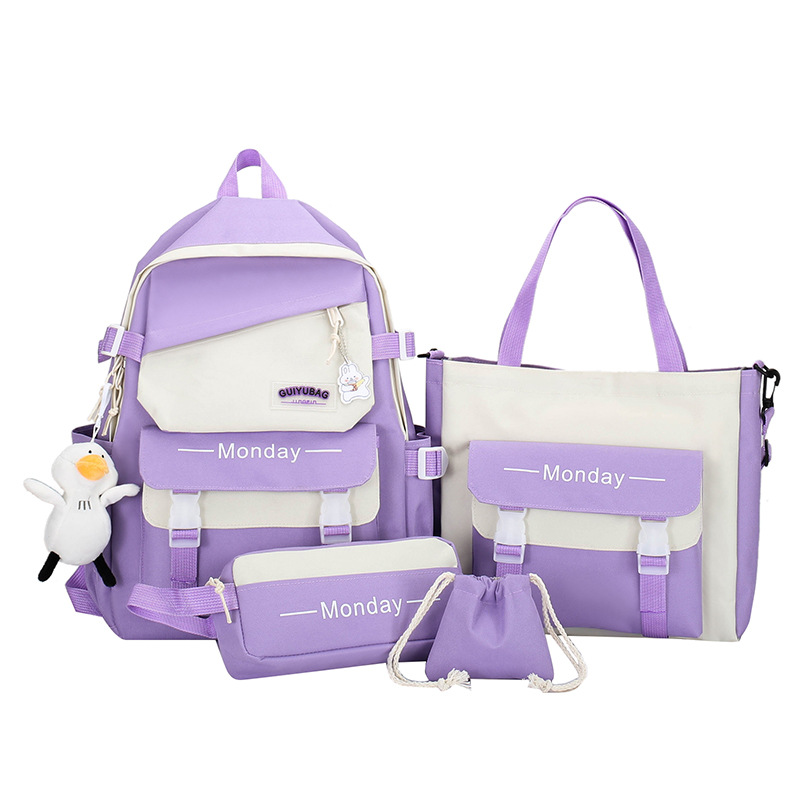 Four-Piece Schoolbag Korean Style Simple Junior High School the Campus of Middle School School Bag College Students' Backpack Fresh Cute Backpack