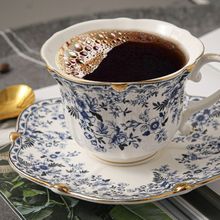爱莉卡贝叶 欧式青花中古陶瓷咖啡杯 复古碎花镀金杯碟