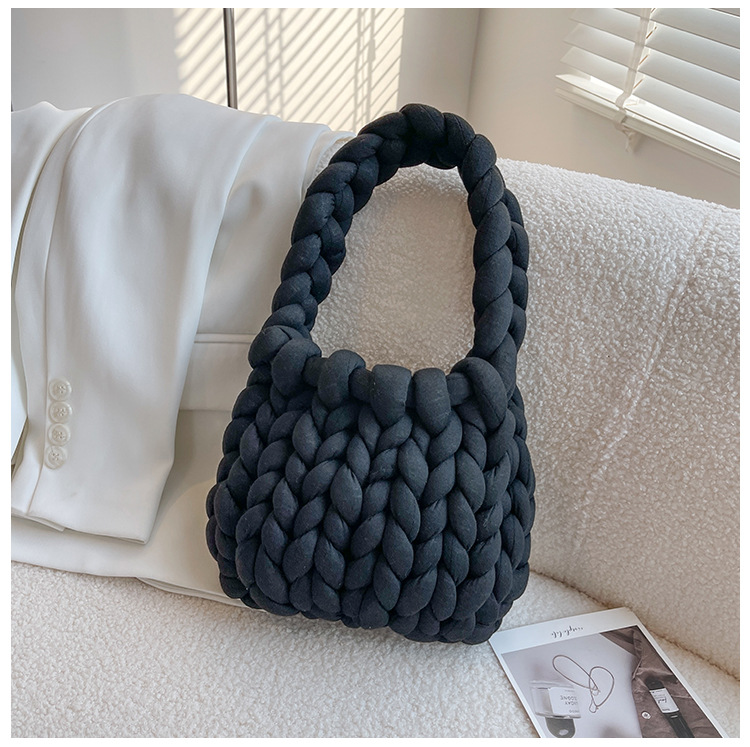 INS Hand-Woven Bag DIY Material Package Homemade Thick Woolen Yarn Bag Ice Island Line Bag Underarm Bag Shoulder Bag Homemade Fashion