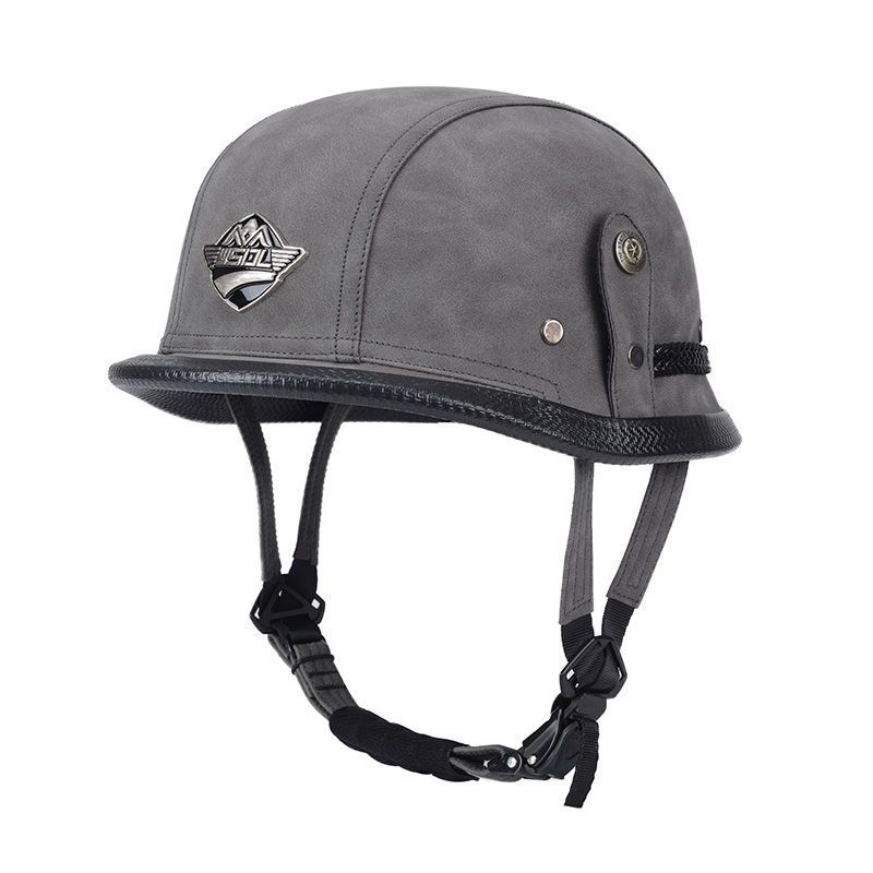 德国二战复古钢盔皮盔夏季复古巡航半盔半覆式电动摩托车头盔男女