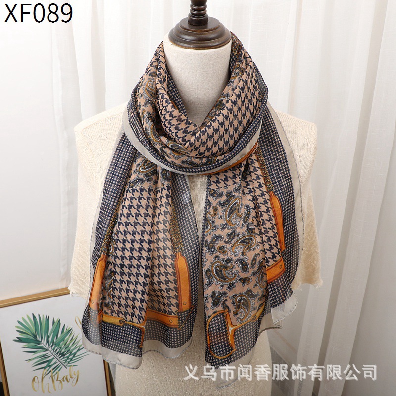 Exotic Ethnic Style Chiffon Scarf Female Houndstooth Cashew Printed Scarf Spring, Summer, Autumn and Winter Sun Protection for Four Seasons Scarf