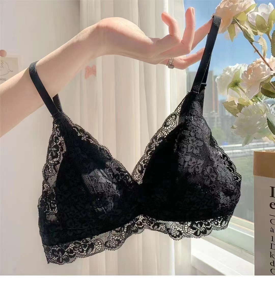 性感聚拢美背内衣 蕾丝小胸聚拢薄款文胸 三角杯裹胸内衣女