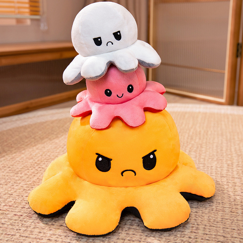 呆萌可翻转章鱼八爪鱼公仔毛绒玩具双面翻转八爪鱼玩偶儿童布娃娃