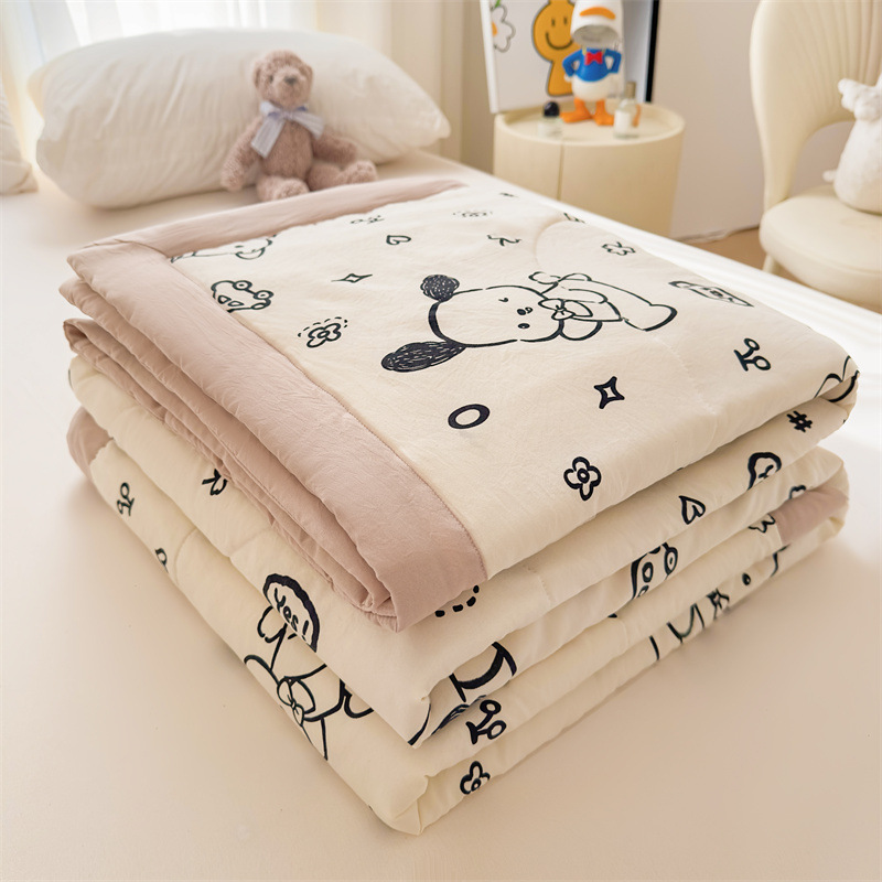 Washed Cotton Class a Summer Quilt Xinjiang Cotton Filled Air Conditioning Quilt Children Cartoon Printed Summer Cool Quilt Single Double Thin Quilt