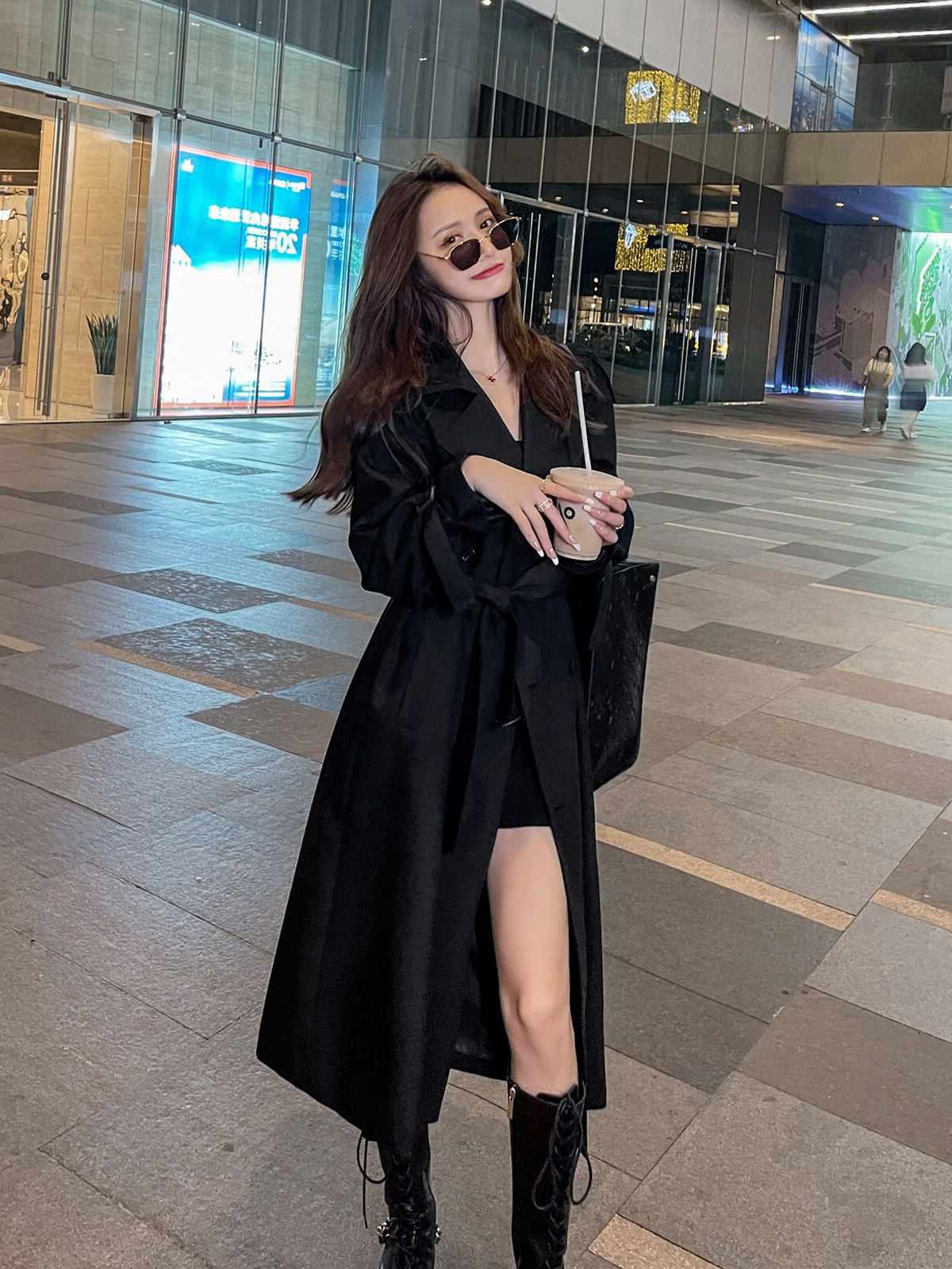 韩版黑色风衣外套女英伦中长款气质御姐赫本风过膝大衣春秋季新款