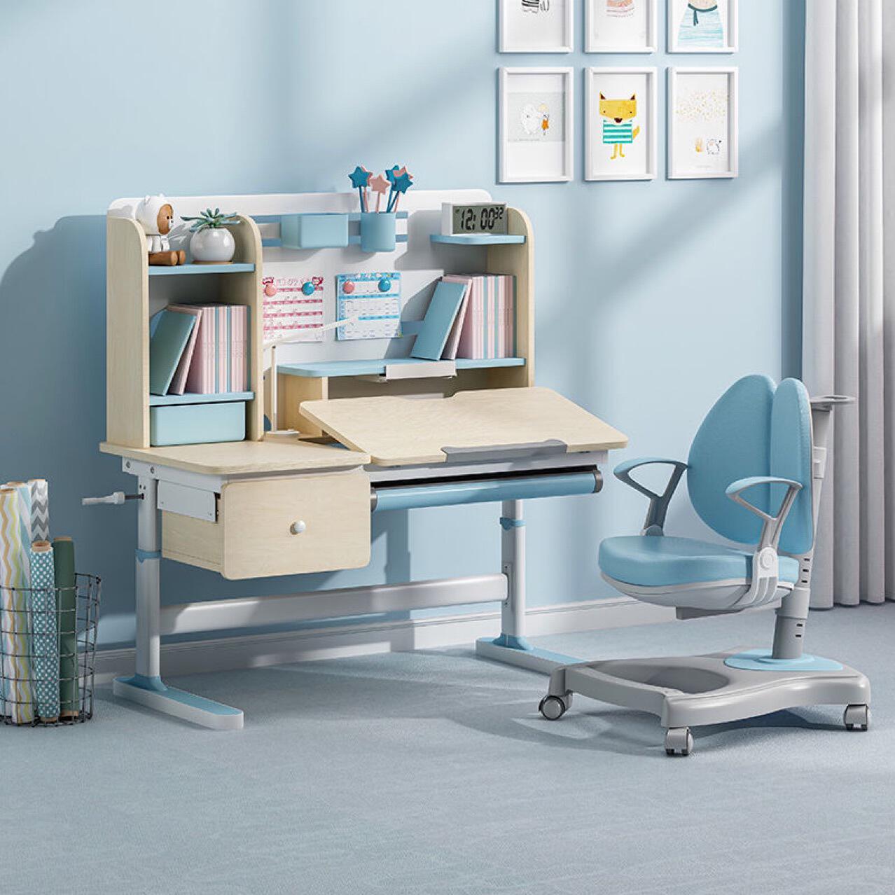 儿童学习桌实木儿童书桌小学生家用可升降家用写字桌椅加高