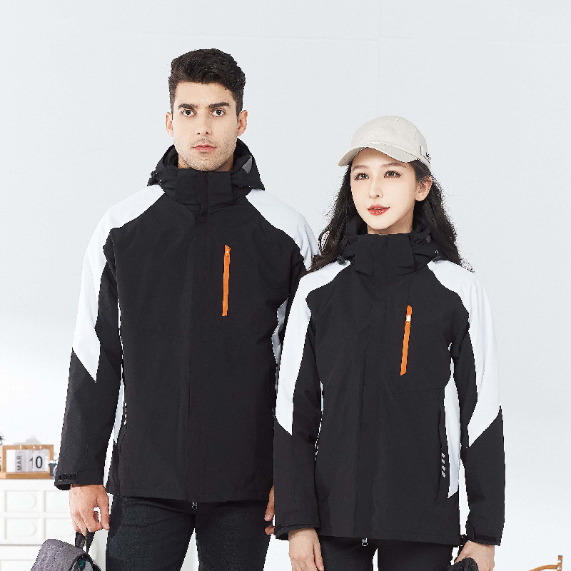 Outdoor Shell Jacket Men's and Women's Same Three-in-One Detachable Two-Piece Set Autumn and Winter Warm Work Clothes Printed Logo