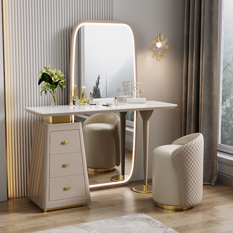 新款梳妆台全身镜一体简约现代卧室高端轻奢落地镜极简岩板化妆桌