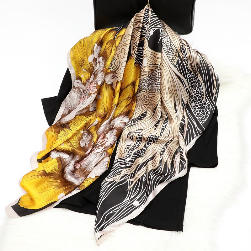 Spring New Large Kerchief 110cm Tensili Brocade Scarf Women's Silk Shawl Elegant Appearance Sunscreen Scarf