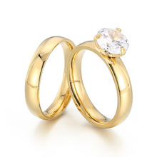 卡轮饰品钛钢配饰 圆形锆石结婚戒指简约不锈钢4mm锆石情侣戒指
