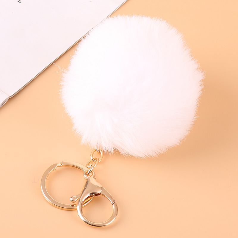 8cm Imitate Rex Rabbit Fur Pompons Keychain Handmade DIY Luggage Accessories Pendant Pompons Wholesale Cross-Border