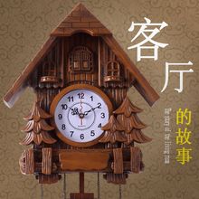 巧虎挂钟客厅创意挂钟仿木布谷鸟挂钟出窗报时艺术创意静音咕咕钟