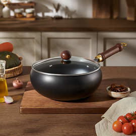 德世朗古法锻造大肚锅无涂层精铁炒锅手工锻打章丘铁锅家用不粘锅