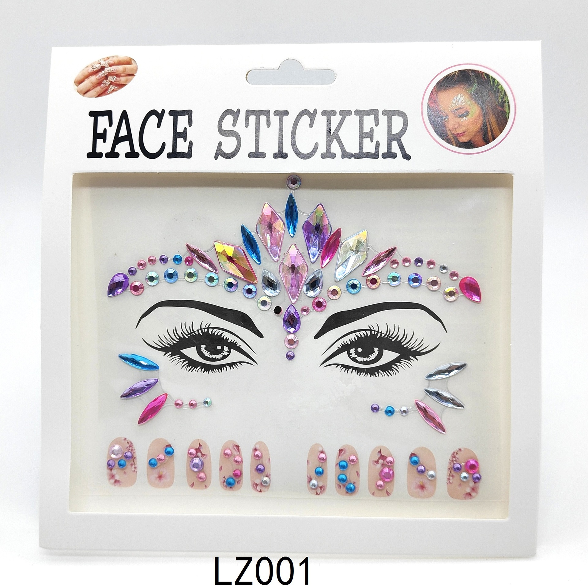 Acrylic Disco Dancing EDM Music Festival Ornament Stick-on Crystals Flashing Rhinestone Light European and American Style Creative Makeup Face Pasters Nail Sticker