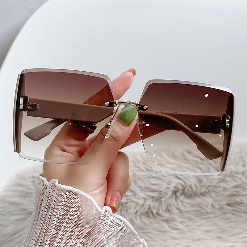 New Live Broadcast Square Frameless Trimming Sunglasses Trending Unique Big Brand Glasses Big Frame Fashion Sunglasses Wholesale