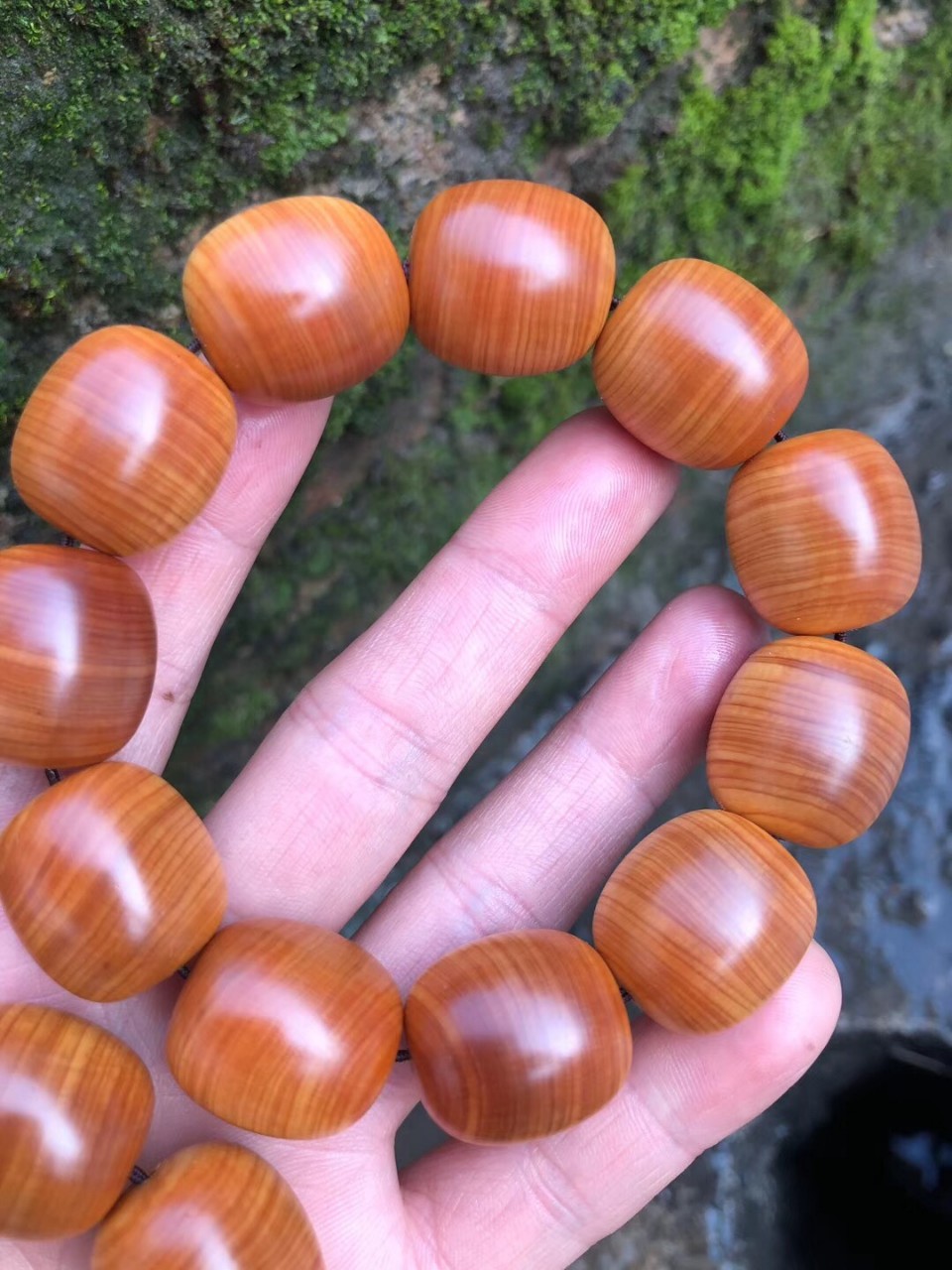 崖柏陈化红油枣珠手串1.8*2.0纹理清晰城口料素珠男士佛珠念批发