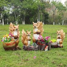 户外玻璃钢卡通动物小松鼠雕塑花园林景观草坪花缸庭院装饰摆件