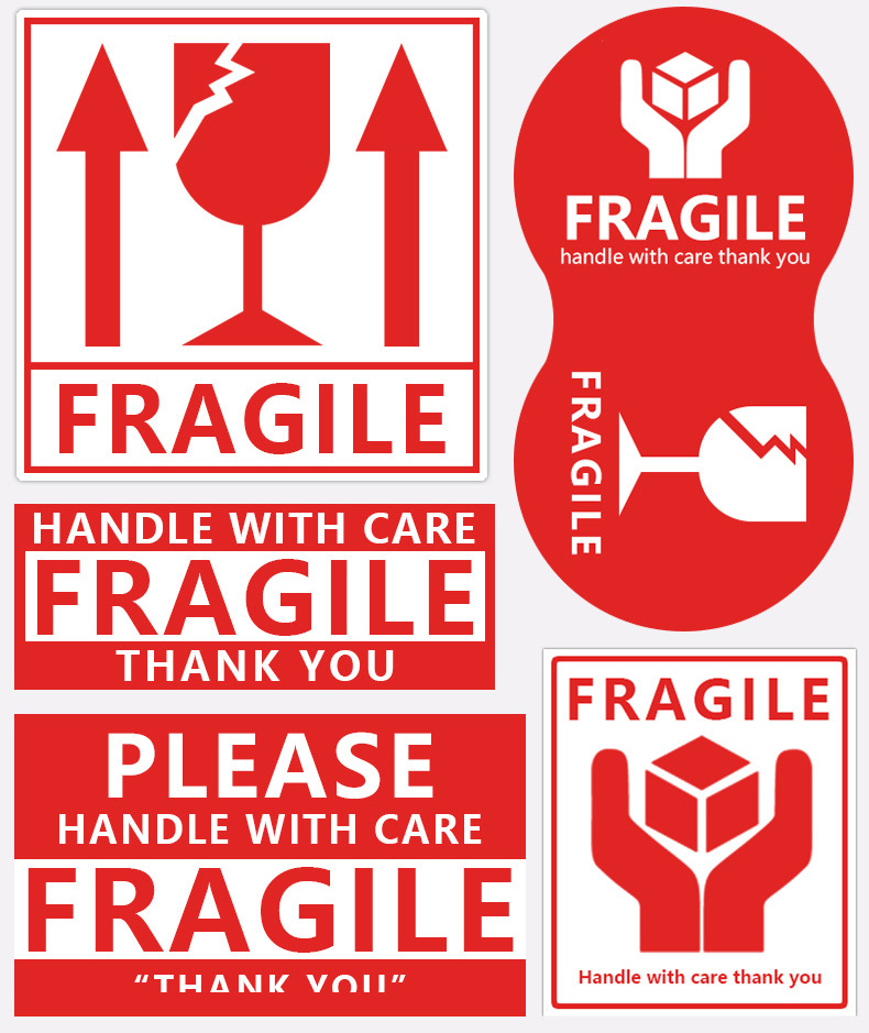 定制铜版不干胶易碎标签 中英文易碎品标贴 快递纸箱物流警示贴纸