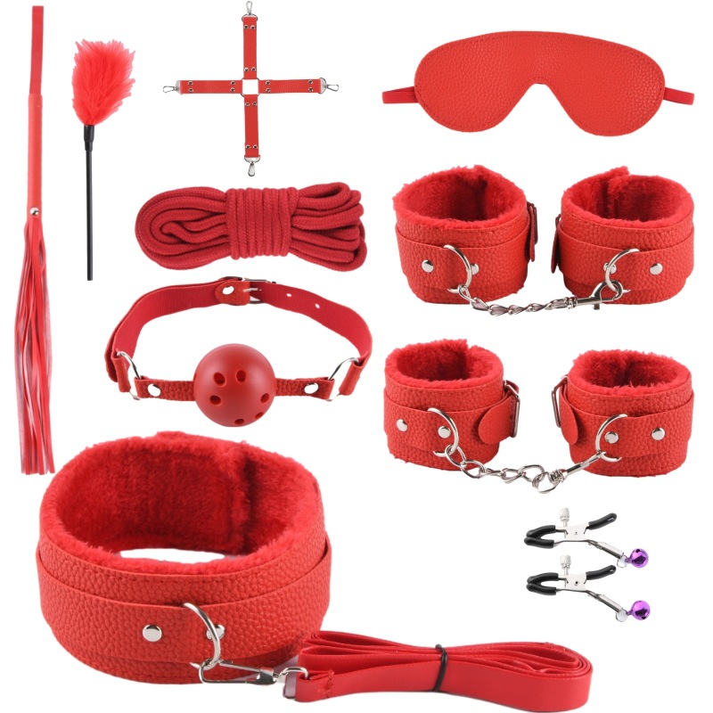 SM Adult Sex Product Leather Plush 10 PCs Set Suit Handcuffs Alternative Sex Toy Bondage and Discipline Couple