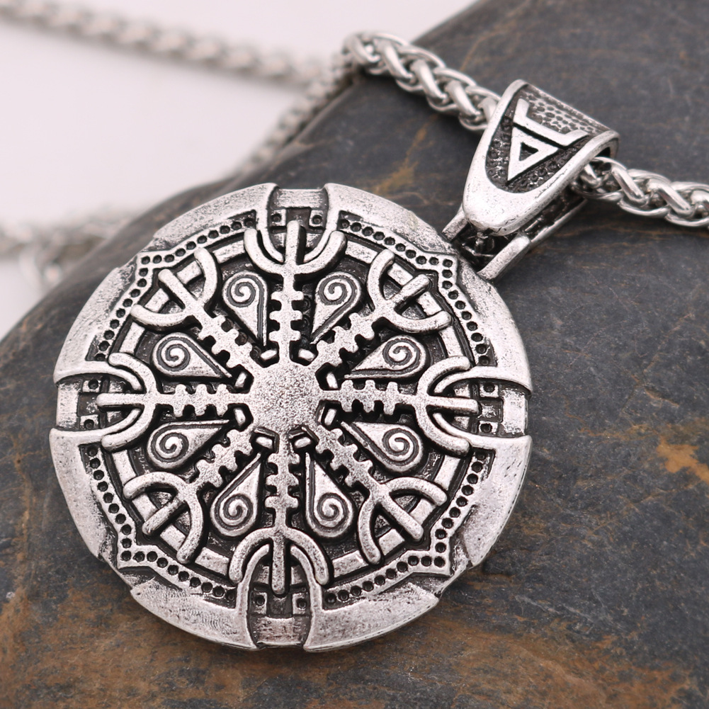 速卖通爆款维京奥丁标志项链欧美流行指南针男吊坠雪花扣配饰批发