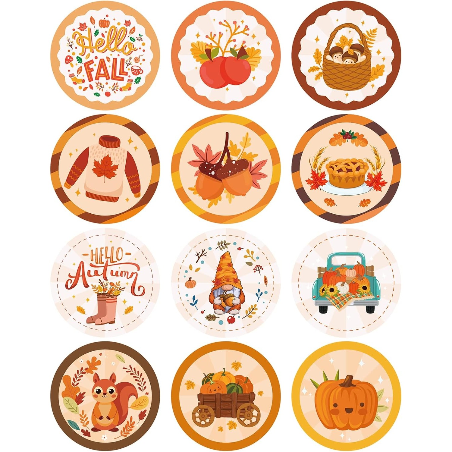 跨境热销快乐秋季贴纸圆形感恩节贴纸适用于信封密封派对礼品装饰