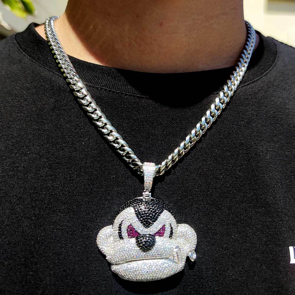 欧美嘻哈铜镶锆石街头大猩猩吊坠真金电镀潮人个性hiphop项链饰品