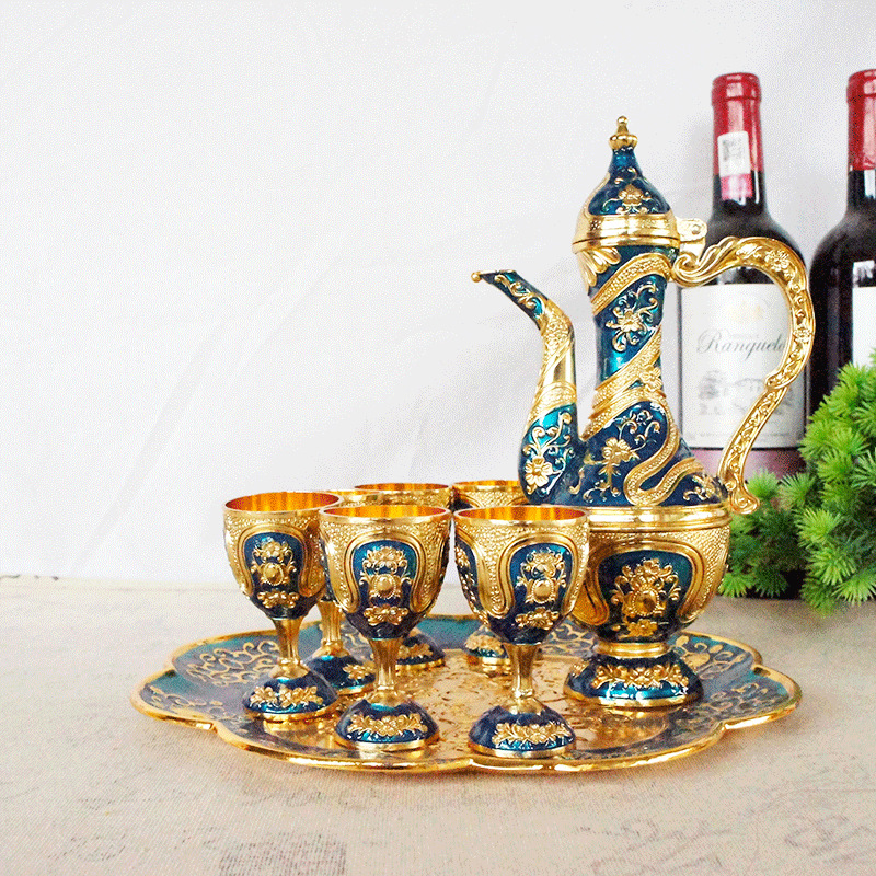 Small Leather Pattern Wine Set Exported to Middle East Gold-Plated Turkish Decoration Home Decoration Metal Craft
