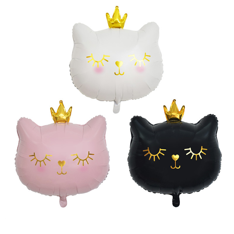 New Style Pink Black Crown Cat Aluminum Balloon Shape Cat Head Balloon Baby Birthday Party Gathering Layout