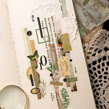 陌墨长条pet拼贴贴纸包 纸间实验室系列 手帐diy装饰素材贴画6款