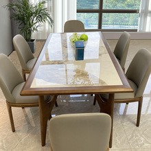 新中式岩板餐桌小众设计2024新款轻奢火山石小户型长方形餐桌椅子