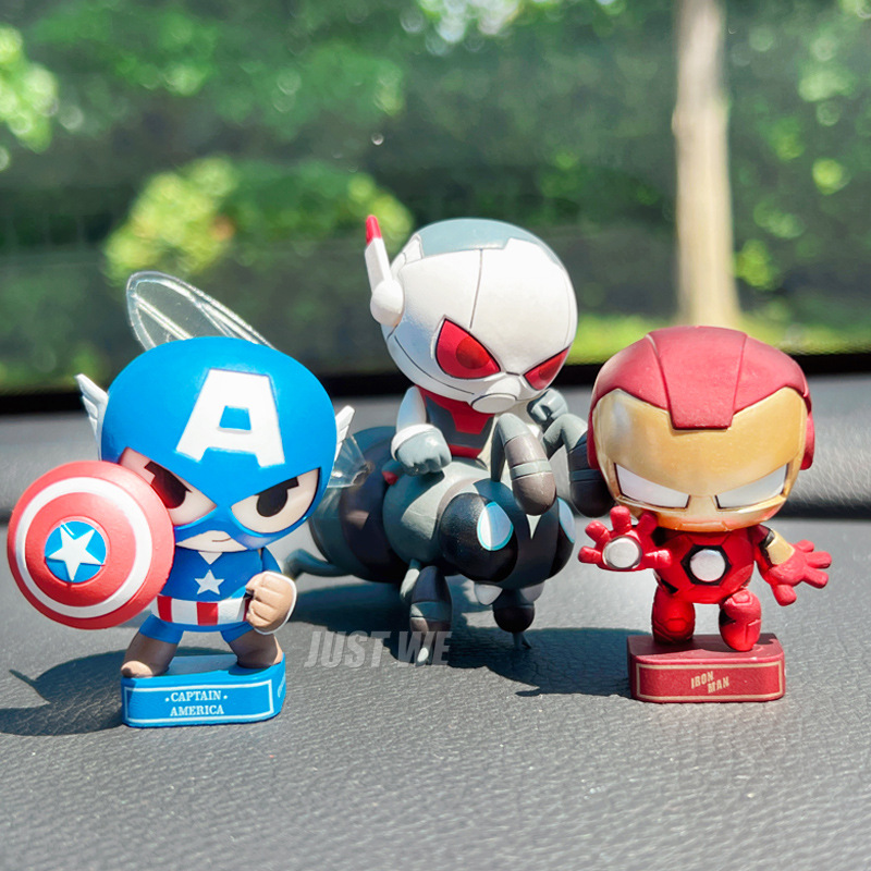 正版漫威盲盒复仇者联盟手办蚁人公仔钢铁侠蜘蛛侠汽车摆件礼物