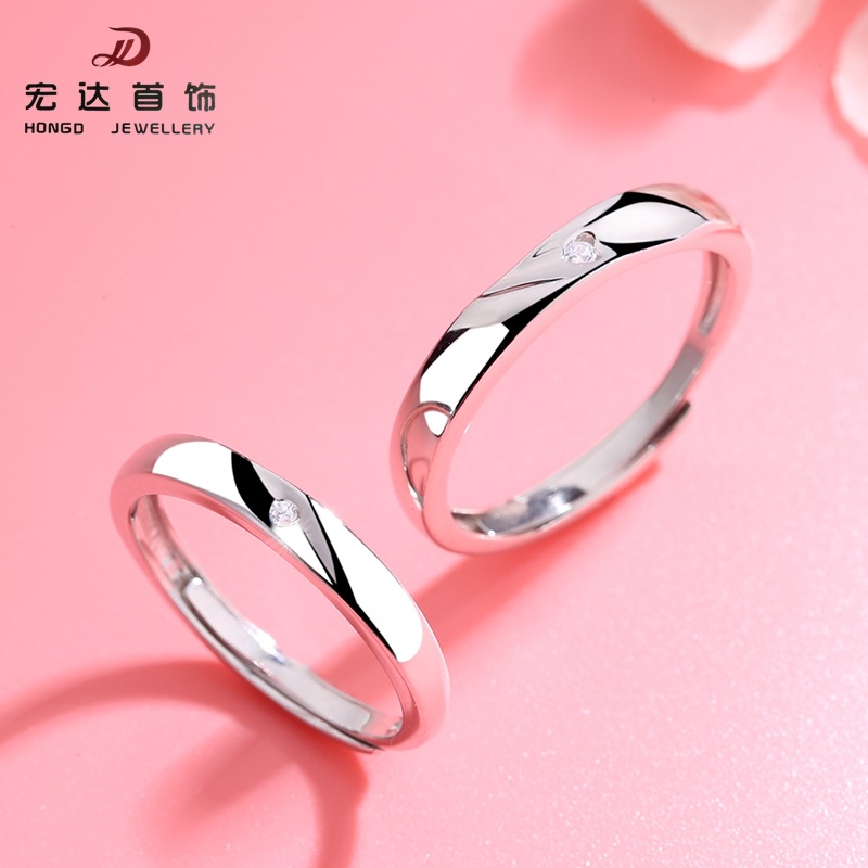 双生结情侣对戒s925纯银一对可刻字戒指环七夕情人节礼物送男女友