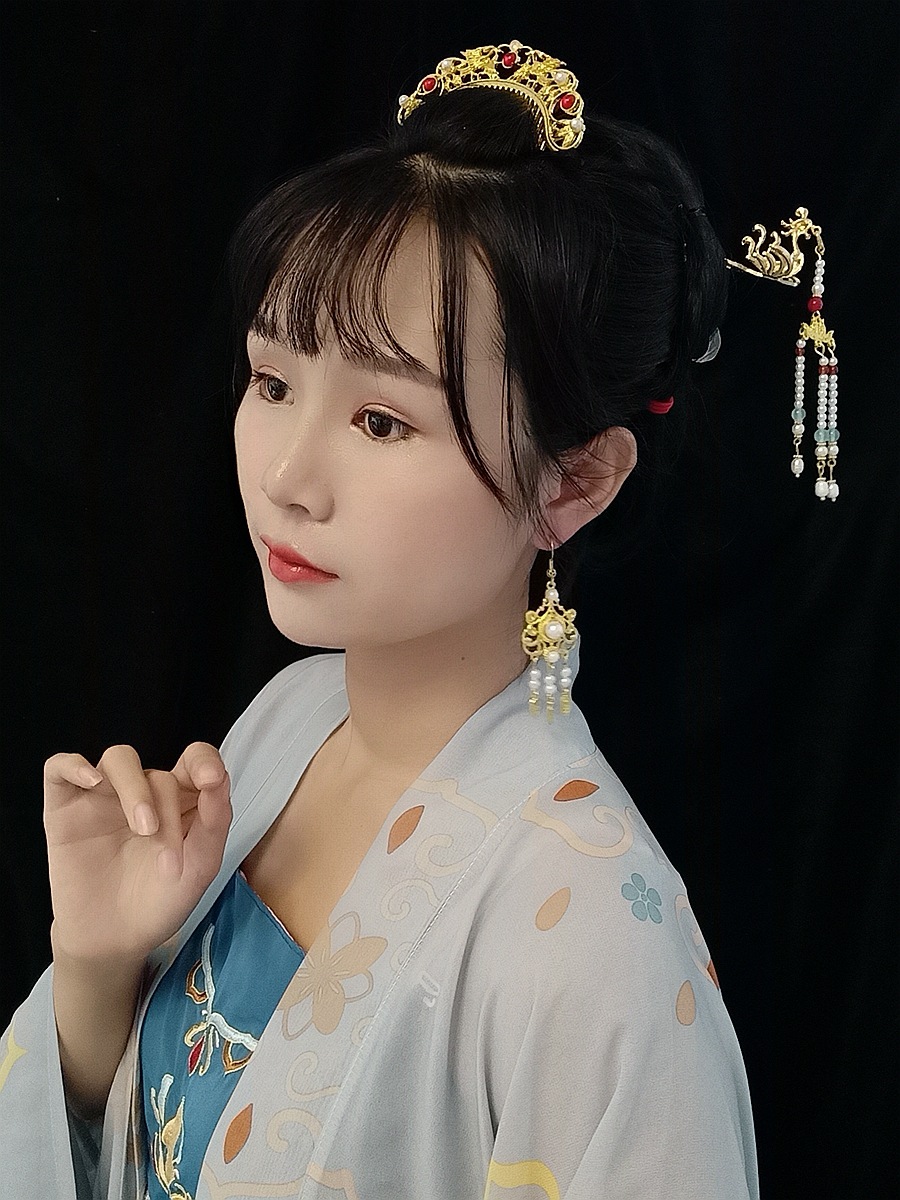 古风珍珠发簪汉服发钗明制唐风流苏宫廷金色偏凤簪凤钗礼品步摇