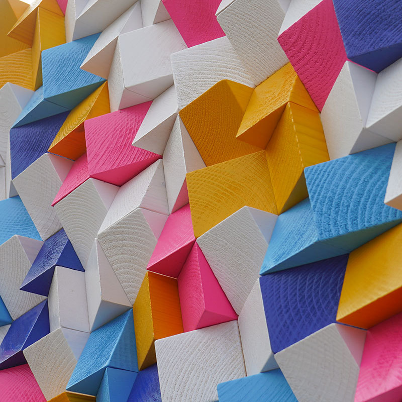 原木实木木质斜三角拼图拼花彩色马赛克电视背景墙挂画装饰画客厅