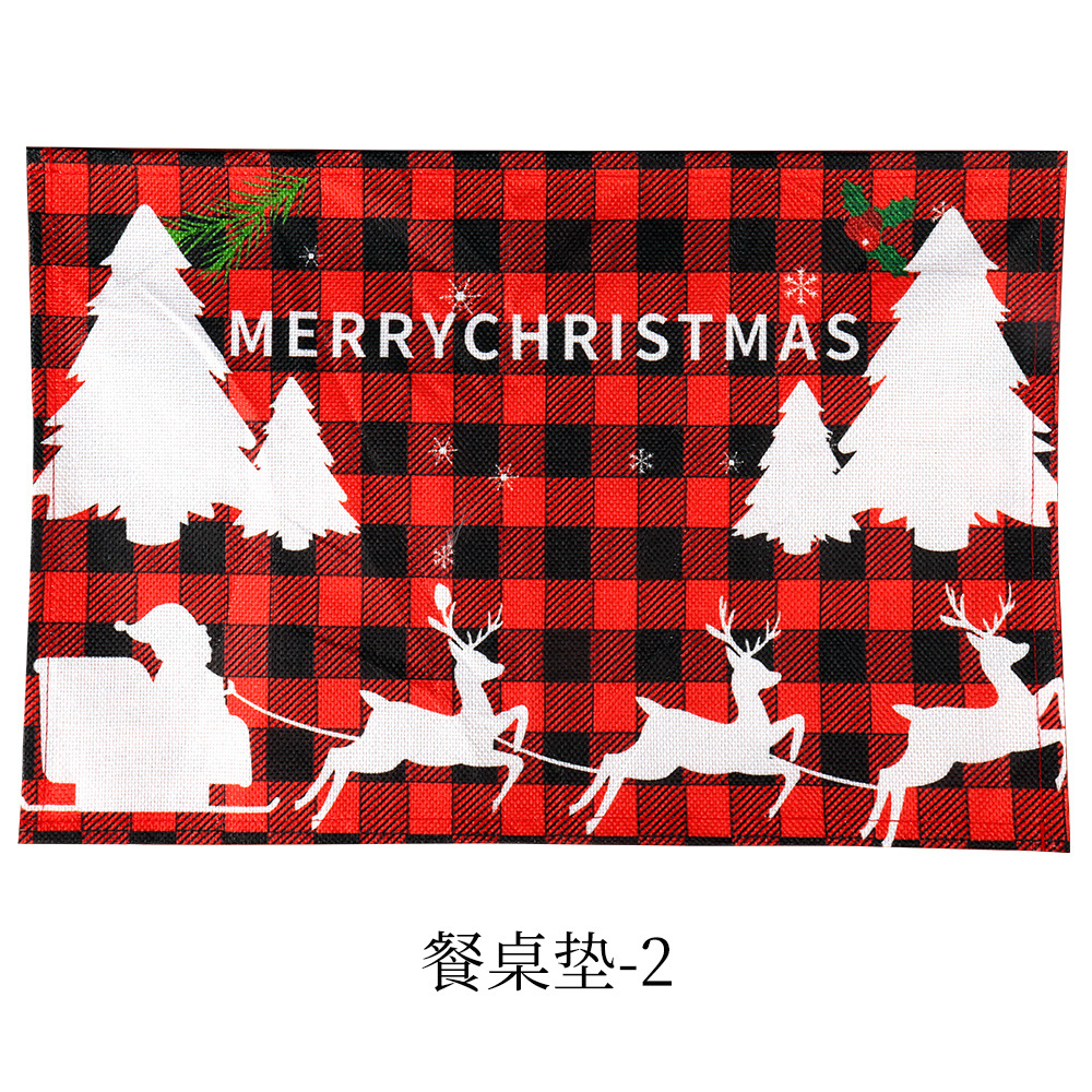 Cross-Border Christmas Dining Table Cushion Home Decoration Linen Printed Table Mat Christmas Nordic Style Placemat