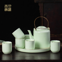 4A9O功夫茶具套装家用客厅中式景德镇陶瓷大茶壶提梁壶茶杯茶