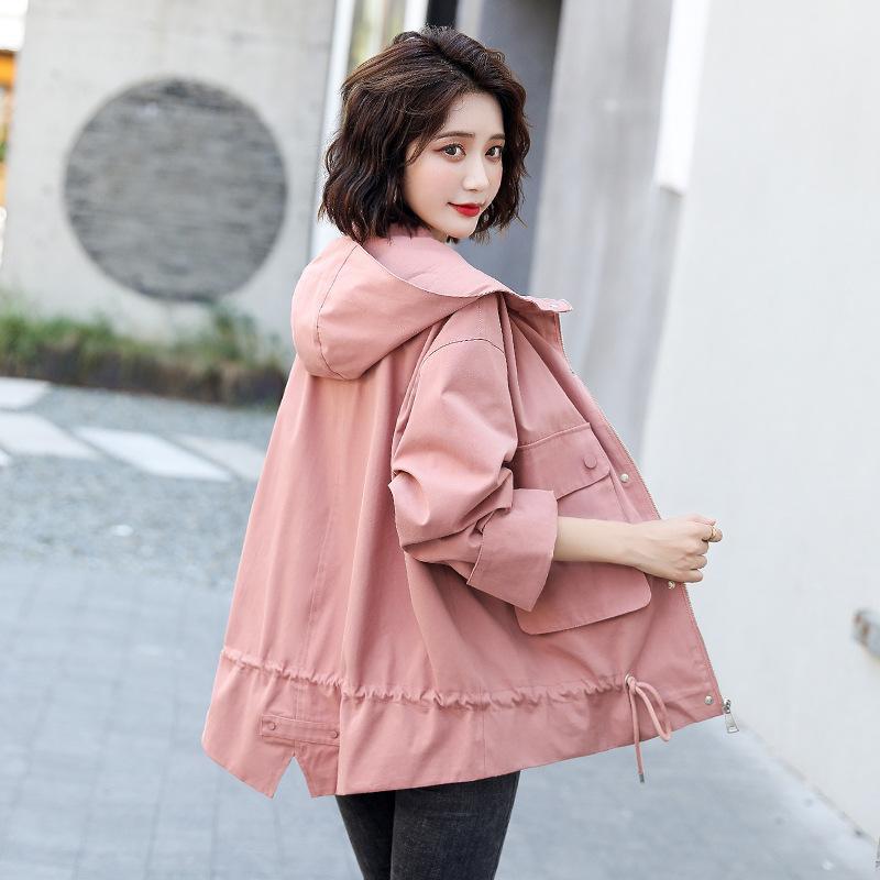 工装风衣女小个子2021新款韩版时尚宽松气质连帽休闲女装上衣外套