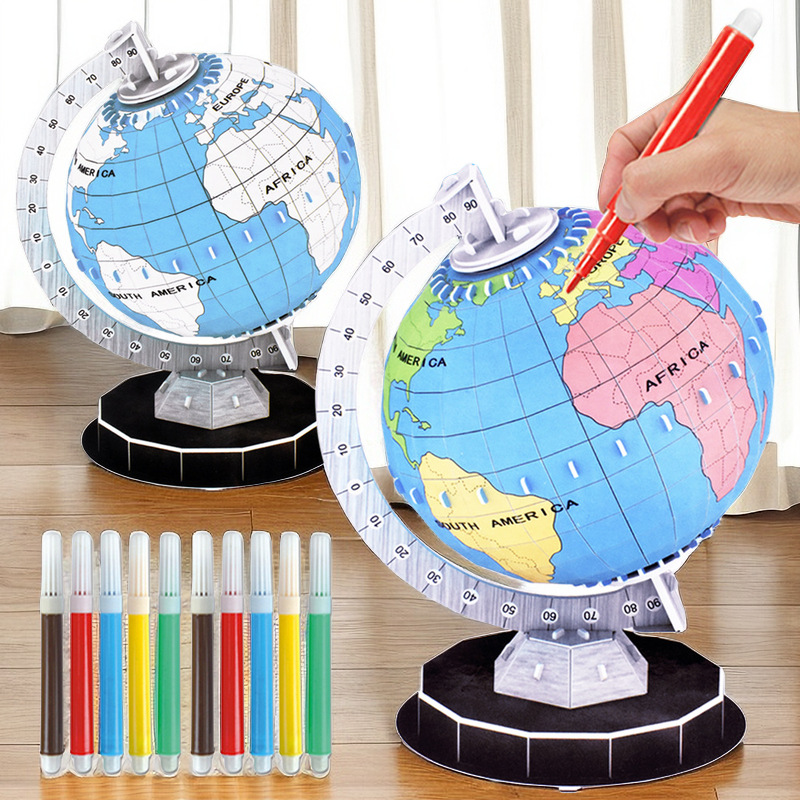 新品3d立体拼图模型手工diy上色地球拼装礼物套装娃娃机商品-阿里巴巴