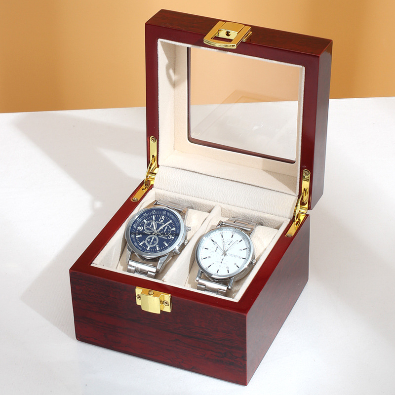 Spot Paint Two Two Watches Storage Box Red Wooden Display Watch Box Solid Wood Paint Wooden Box