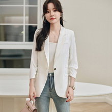 休闲白色七分袖小西装外套春秋新款设计感时尚气质韩版工作服上衣