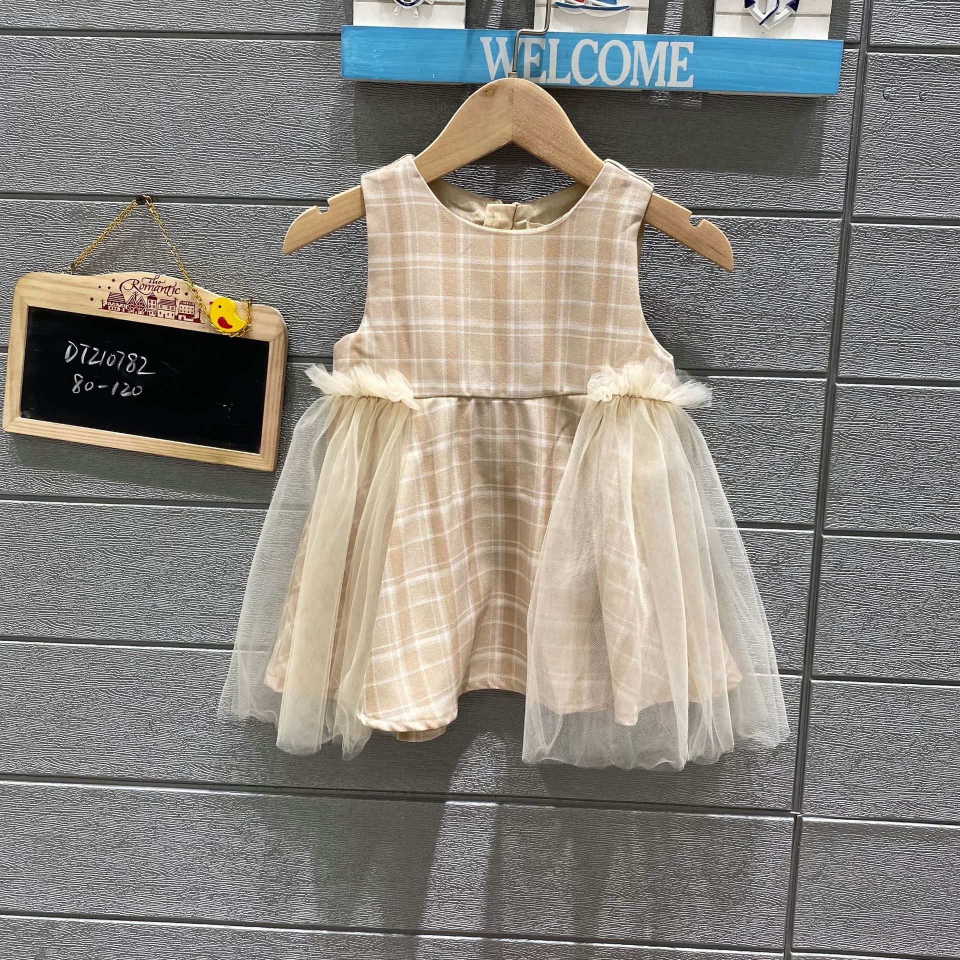 沐沐熊品牌童装秋装拼接网纱韩版童裙 女童背心裙 小童裙子批发