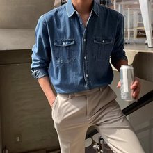 MRCYC水洗做旧牛仔衬衫男装春季韩版宽松高级感长袖工装衬衣